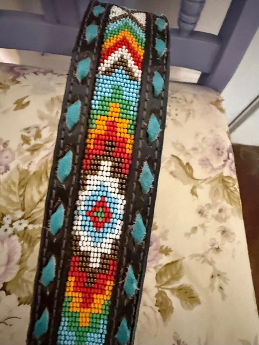 Nocona Turquoise Red Orange Patterned Leather Belt